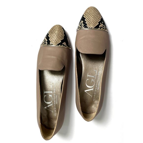 AGL Attilio Giusti Leombruni Taupe & Snake Cap-Toe Loafer 7 - Picture 1 of 9